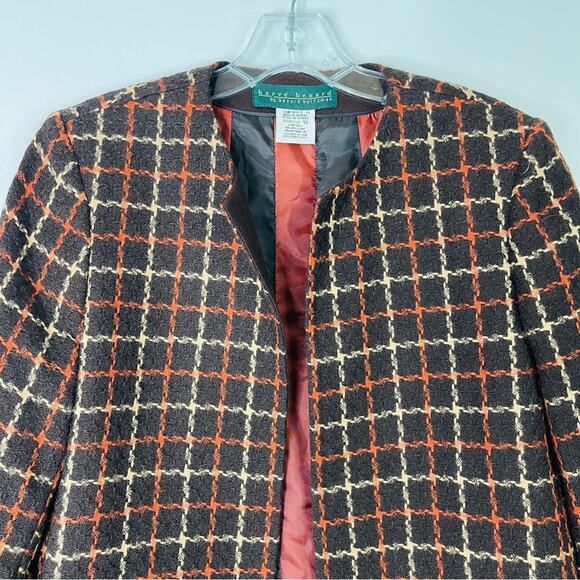Vintage brown orange wool tweed plaid preppy academia office blazer jacket 10 - Picture 2 of 6